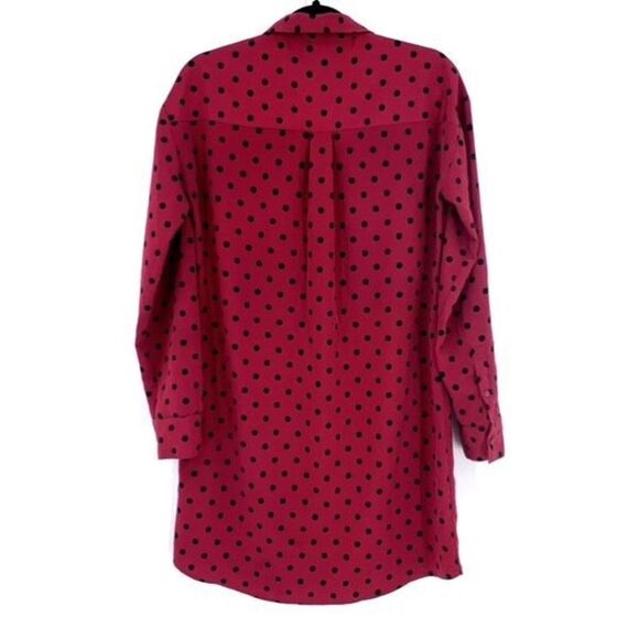 Express Women's Polka Dot Long Sleeve Button-Up Shirt Dress Red Black Size Small - Picture 2 of 9